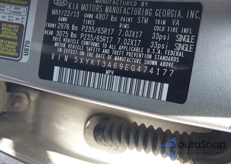 2014 Kia Sorento Lx from USA, damaged, VIN 5XYKT3A69EG474177